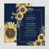 Invitation Watercolor Sunflower Eucalyptus Wedding (Devant / Derrière)
