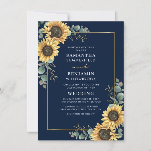 Invitation Watercolor Sunflower Eucalyptus Wedding (Devant)