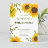 Invitation Watercolor Sunflowers Women's 80th Birthday (Debout devant)