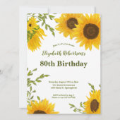 Invitation Watercolor Sunflowers Women's 80th Birthday (Devant)