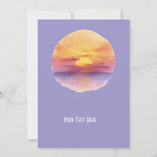 Invitation Watercolor Sunset Ocean Horizon Aesthetic Round St (Devant)