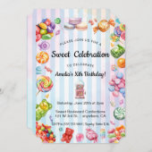 Invitation Watercolor Sweet Celebration Candy Enfant's Birthd (Devant / Derrière)