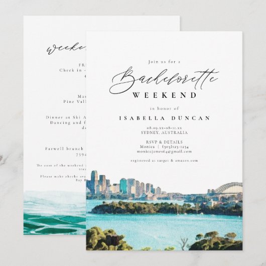 Invitation Watercolor Sydney Australie Skyline Tropical Beach (Devant / Derrière)