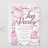 Invitation Watercolor Tea Party Anniversaire Parties scintill (Devant)