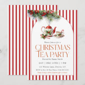 Invitation Watercolor Teapot Christmas Tea Party (Devant / Derrière)
