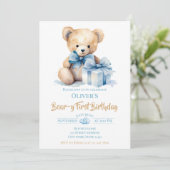 Invitation Watercolor Teddy Bear Bear-y First Birthday Party (Debout devant)