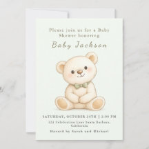 Watercolor Teddy Bear Sage Green