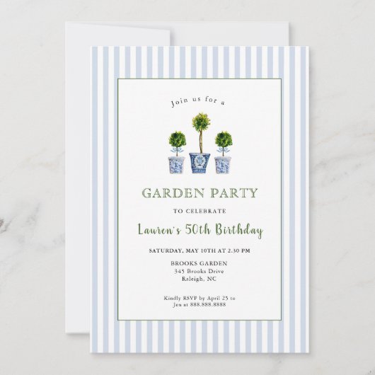 Invitation Watercolor Topiaries Jardin fête d'anniversaire (Devant)