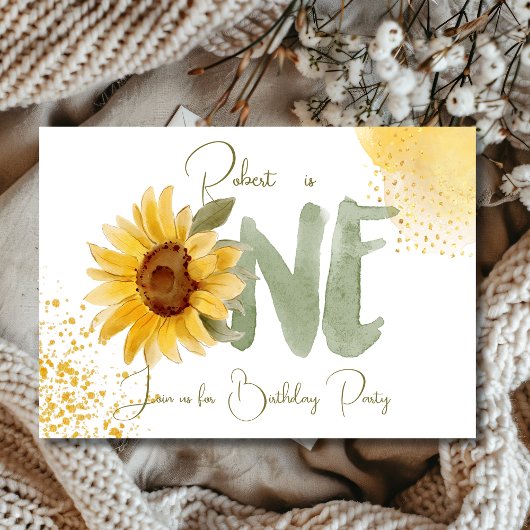Invitation Watercolor tournesol premier anniversaire Invitati