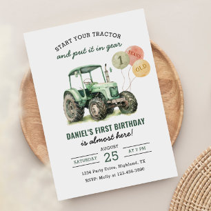 Invitation Watercolor Tracteur 1ère fête d'anniversaire