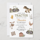 Invitation Watercolor Tractor 1st Birthday (Devant)