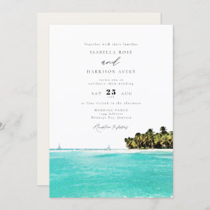 Invitation Watercolor Tropical Beach Jamaica Island Mariage