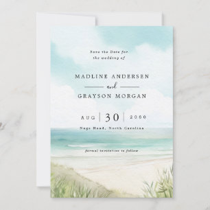 Invitation Watercolor Tropical Beach Photo Enregistrer la dat