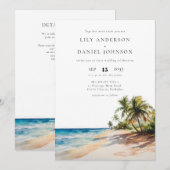 Invitation Watercolor Tropical Beach QR Code Mariage (Devant / Derrière)