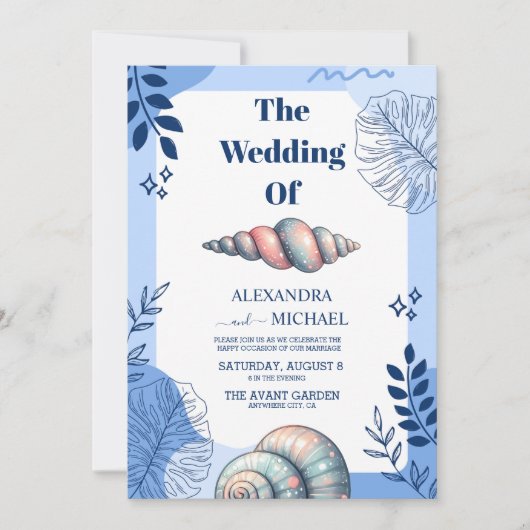 Invitation Watercolor Tropical Beach Seashells Mariage (Devant)
