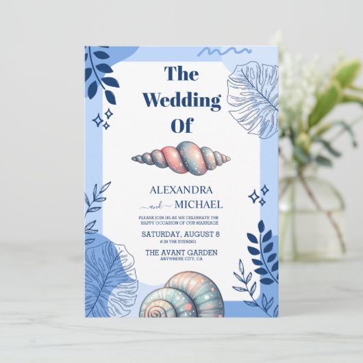 Invitation Watercolor Tropical Beach Seashells Mariage (Debout devant)