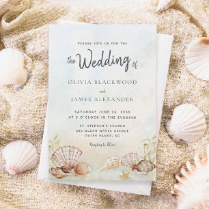 Invitation Watercolor Tropical Beach Seashells Mariage