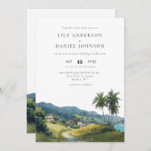Invitation Watercolor Tropical Caribbean QR Code Wedding (Devant / Derrière)
