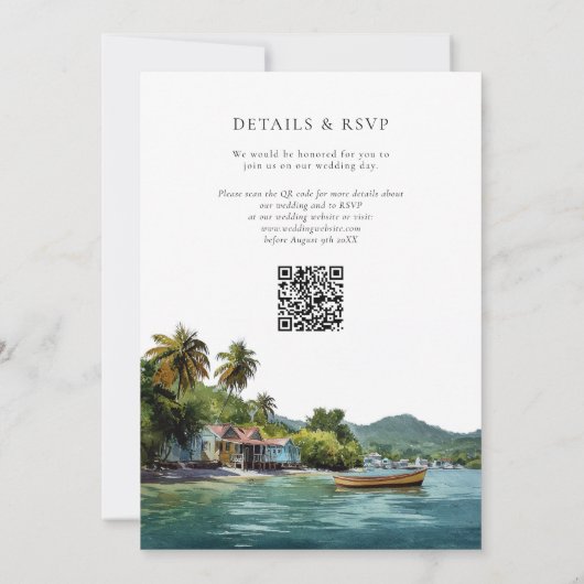 Invitation Watercolor Tropical Caribbean QR Code Wedding (Dos)