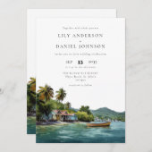 Invitation Watercolor Tropical Caribbean QR Code Wedding (Devant / Derrière)