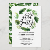 Invitation Watercolor Tropical Feuille Wreath Graduation Part (Devant / Derrière)