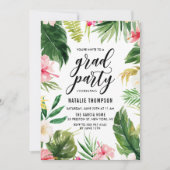Invitation Watercolor Tropical Floral Frame Graduation Party (Devant)