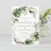 Invitation Watercolor Tropical Leaves Greenery  Wedding (Debout devant)