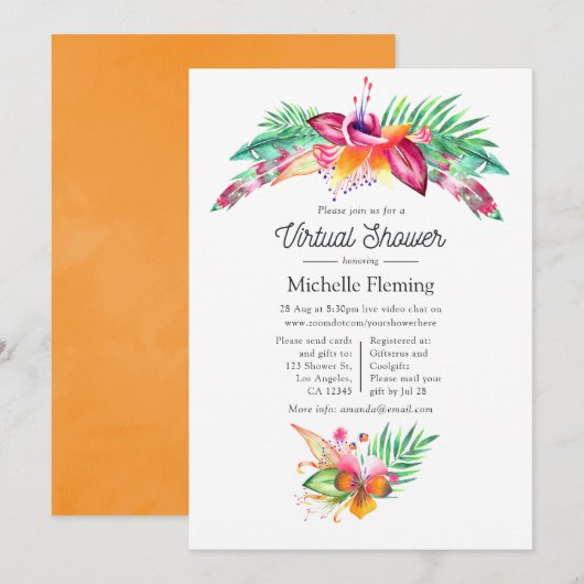Invitation Watercolor Tropical Summer Baby shower virtuel (Devant / Derrière)
