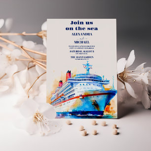 Invitation Watercolor Tropics Seascape Beach Cruise Mariage