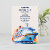 Invitation Watercolor Tropics Seascape Beach Cruise Mariage (Debout devant)