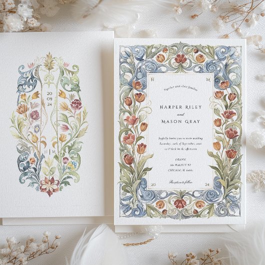 Invitation Watercolor Tulip Art Nouveau Mariage