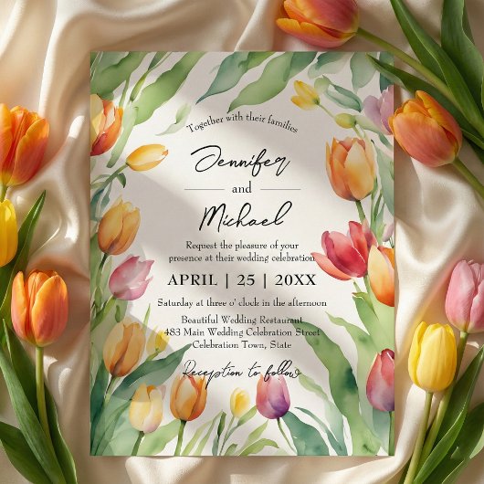 Invitation Watercolor Tulip Garden Spring Floral Wedding
