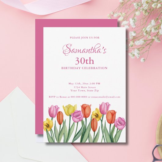 Invitation Watercolor Tulips 30e anniversaire