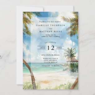 Invitation Watercolor Tulum Plage tropicale Mariage