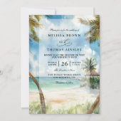 Invitation Watercolor Tulum Tropical Beach QR Code Wedding (Devant)