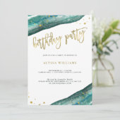 Invitation Watercolor Turquoise et Gold Geode fête d'annivers (Debout devant)