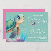 Invitation Watercolor Turtle Ocean Beach Fête d'anniversaire (Devant / Derrière)