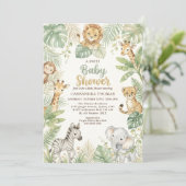 Invitation watercolor Twin Jungle Safari Animals Baby Shower (Debout devant)