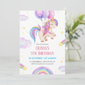 Invitation Watercolor Unicorn & Rainbows Birthday (Debout devant)