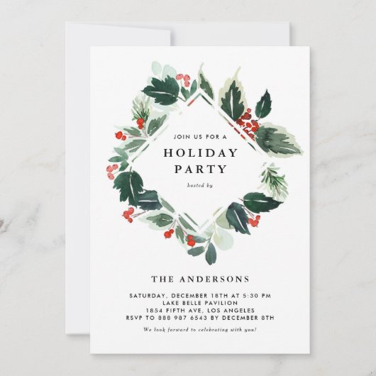 Invitation Watercolor Variée Winterberry Holiday Party (Devant)