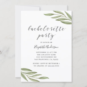 Invitation Watercolor verdure calligraphie bachelorette fête