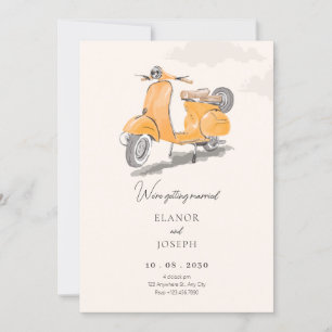 Invitation Watercolor vintage scooter art mariage