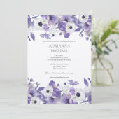 Invitation Watercolor Violet Flowers Wedding (Debout devant)