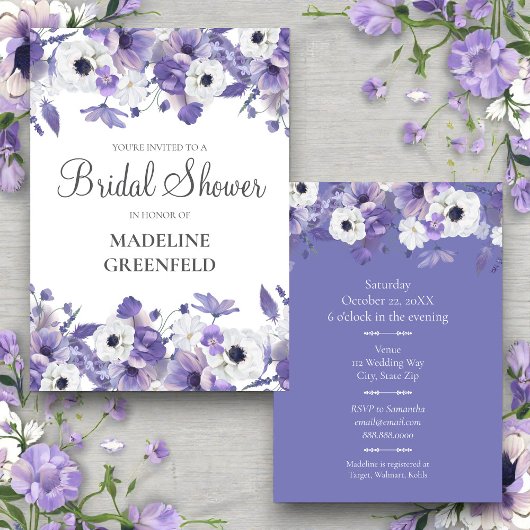 Invitation Watercolor Violet Flowers Wedding Bridal Shower