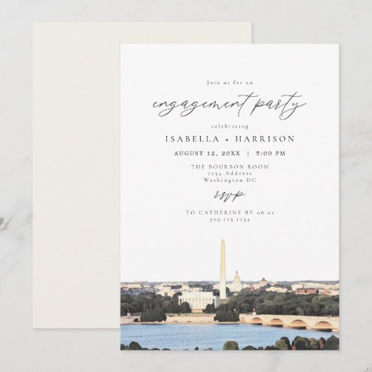 Invitation Watercolor Washington DC Monument Engagement Party (Devant / Derrière)