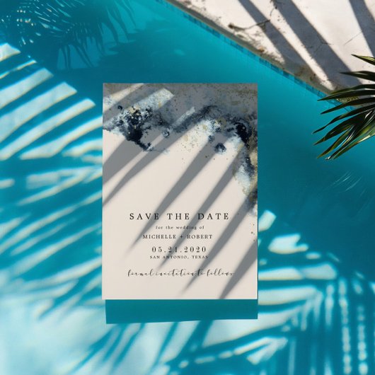 Invitation Watercolor Waves Collage Photo Enregistrer la date