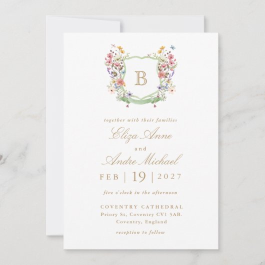 Invitation Watercolor Wedding Crest  (Devant)