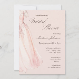 Invitation Watercolor Wedding Dress Blush Pink Bridal Shower