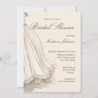 Invitation Watercolor Wedding Dress Bridal Shower