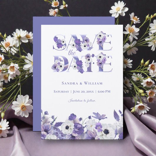 Invitation Watercolor Wedding Violet Flowers Save the Date